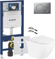 Комплект Унитаз подвесной BelBagno Uno + Крепления Geberit Duofix 111.815.00.1 к стене + Звукоизоляция + Инсталляция UP 320 111.300.00.5 + Кнопка Sigma 01 115.770.JQ.5 лакированная, матовый хром