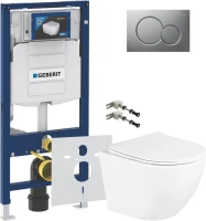 Комплект Унитаз подвесной BelBagno Uno + Крепления Geberit Duofix 111.815.00.1 к стене + Звукоизоляция + Инсталляция UP 320 111.300.00.5 + Кнопка Sigma 01 115.770.JQ.5 лакированная, матовый хром