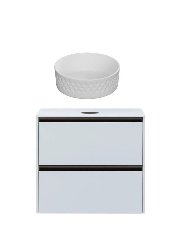 Тумба с раковиной Allen Brau Activity 70 с подсветкой, матовый белый, олива браш, столешница белая, раковина Fantasy Romb 36 белая