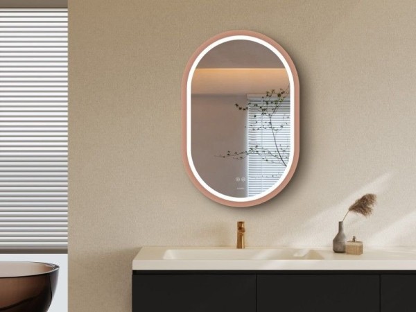 Зеркало Esbano ES-3310HVDG 60x90 см для ванной комнаты овальное, со встроенной LED подсветкой с регулировкой цветовой температуры, с профилем в цвете розовое золото, с сенсорным выключателем