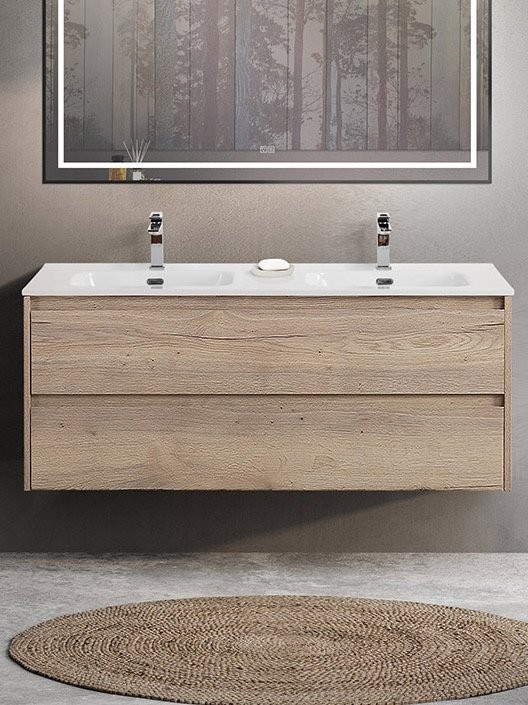 Тумба с раковиной BelBagno Kraft 120 для двоих, 2 ящика, rovere galifax bianco
