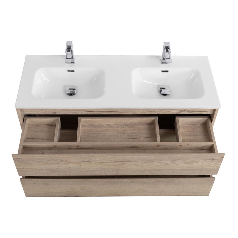 Тумба с раковиной BelBagno Kraft 120 для двоих, 2 ящика, rovere galifax bianco