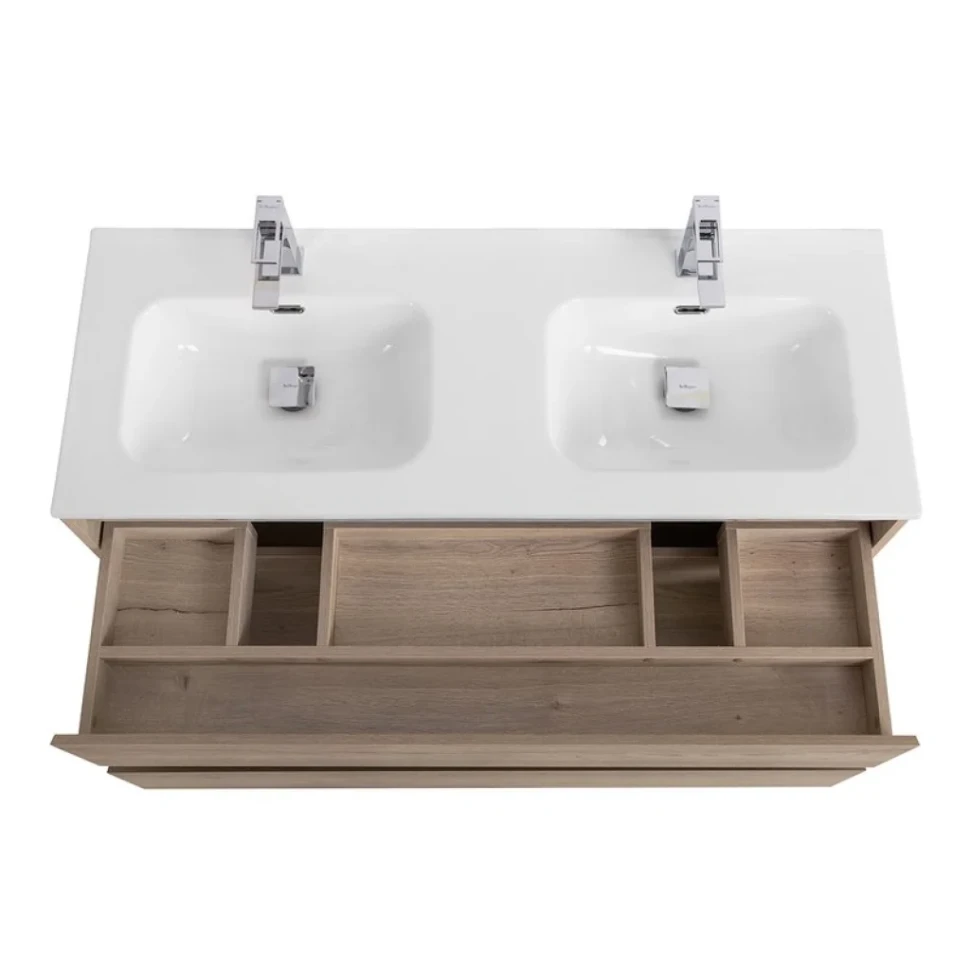Тумба с раковиной BelBagno Kraft 120 для двоих, 2 ящика, rovere galifax bianco