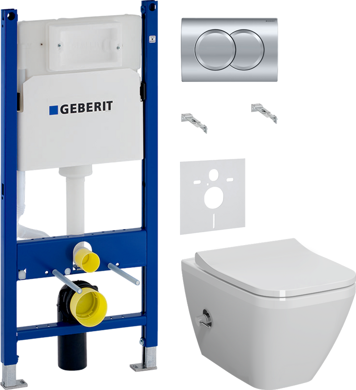 Комплект Унитаз подвесной VitrA Integra Square 7082B003-7209 с функцией биде + Крышка Integra Square 191-003-009 с микролифтом + Инсталляция Geberit Duofix Delta 458.149.21.1 с кнопкой смыва, хром + Звукоизоляция