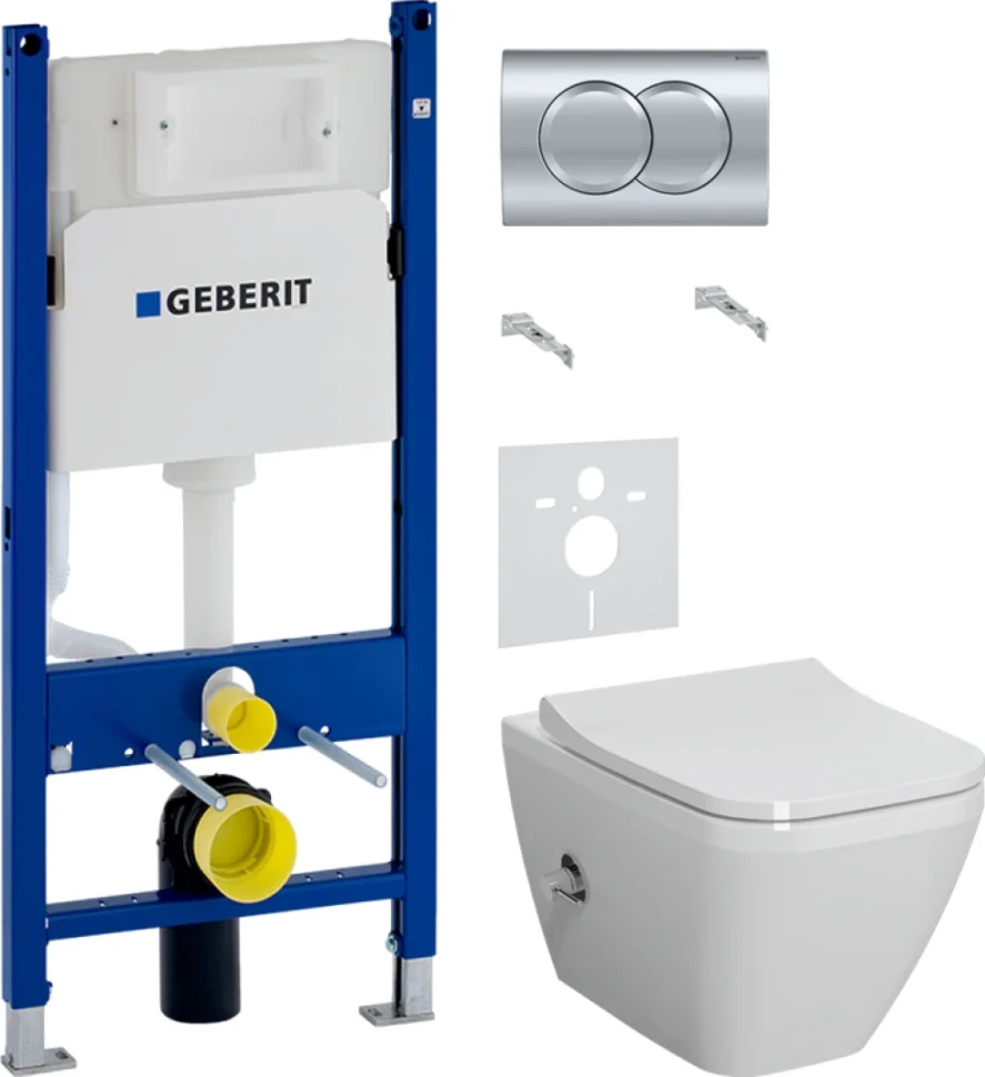 Комплект Унитаз подвесной VitrA Integra Square 7082B003-7209 с функцией биде + Крышка Integra Square 191-003-009 с микролифтом + Инсталляция Geberit Duofix Delta 458.149.21.1 с кнопкой смыва, хром + Звукоизоляция