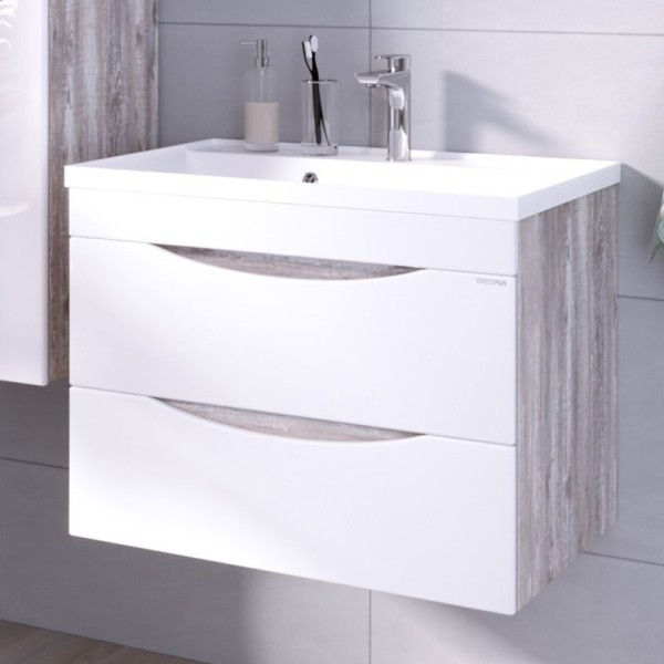 Тумба с раковиной Grossman Талис 70 бетон пайн, белый глянец