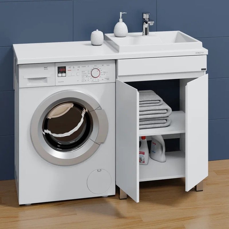 Тумба с раковиной СаНта Марс 59 R напольная, с дверками, для стиральной машины