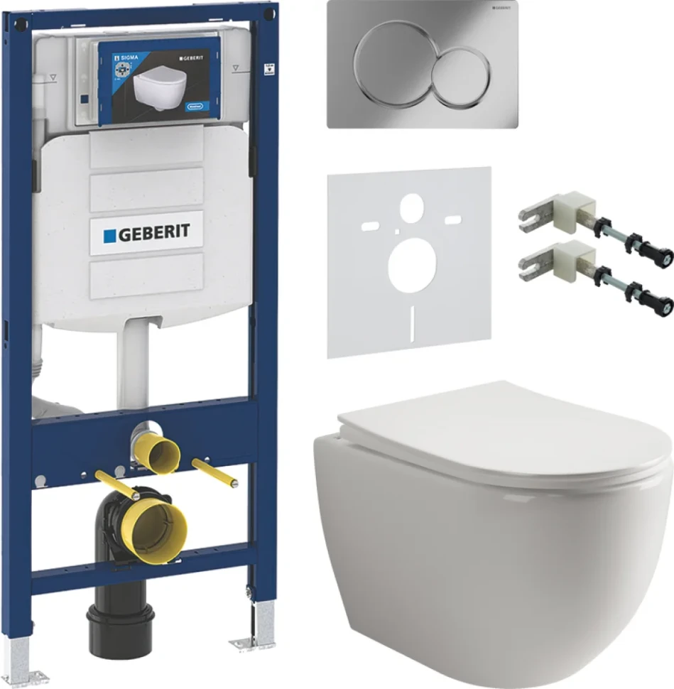 Комплект Унитаз подвесной Ceramicanova Mia Rimless CN1805 + Инсталляция Geberit Duofix UP 320 111.300.00.5 + Кнопка Sigma 01 115.770.21.5 хром + Звукоизоляция + Крепления 111.815.00.1 к стене