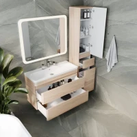 Тумба с раковиной Style Line Атлантика 100 Люкс Plus, подвесная, ясень перламутр