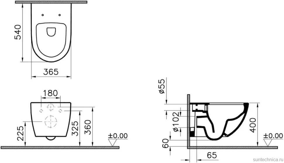 Комплект Унитаз подвесной VitrA Sento 7748B083-0101 безободковый + Крышка 120-483-009 с микролифтом, матовая черная + Инсталляция TECE Base 9400413 4 в 1 с кнопкой смыва