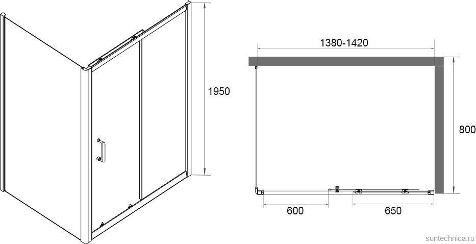 Душевой уголок RGW Passage PA-14B+80 см (138-142)х80х195, профиль черный матовый, стекло прозрачное