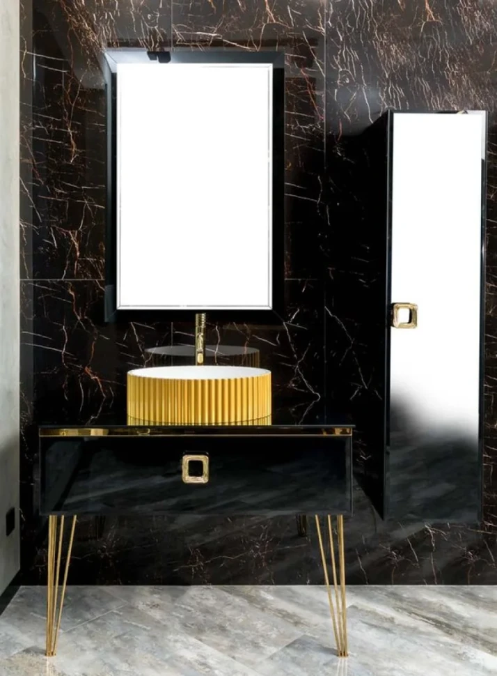 Мебель для ванной комнаты Armadi Art Lucido 100 черная глянцевая, раковина 878-G