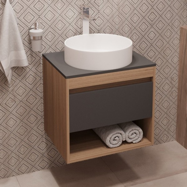 Тумба с раковиной Teymi Ritta 55 дуб эврика, матовый графит, раковина Lina D41