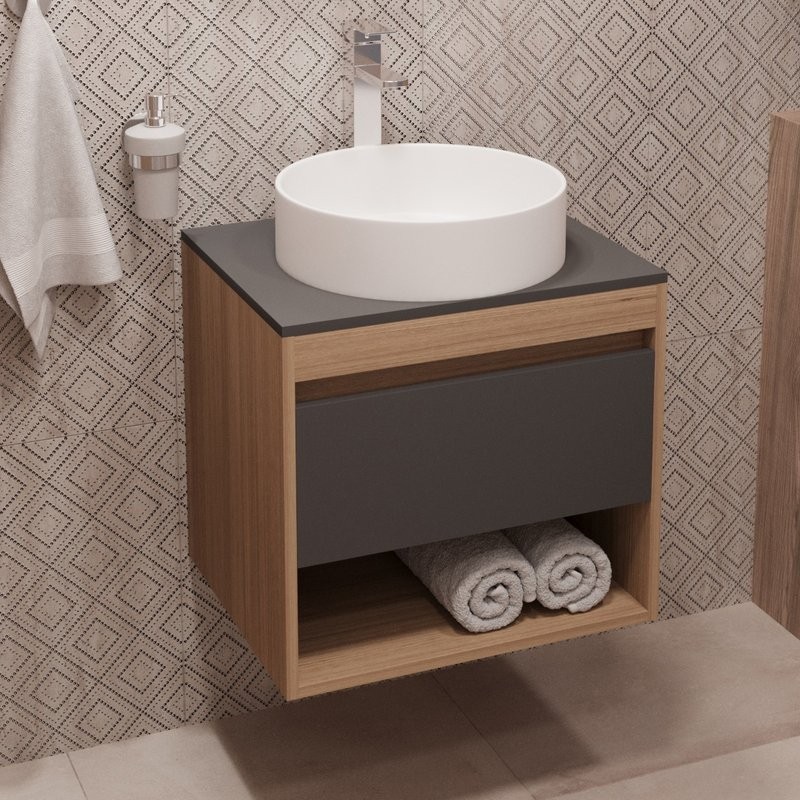 Тумба с раковиной Teymi Ritta 55 дуб эврика, матовый графит, раковина Lina D41