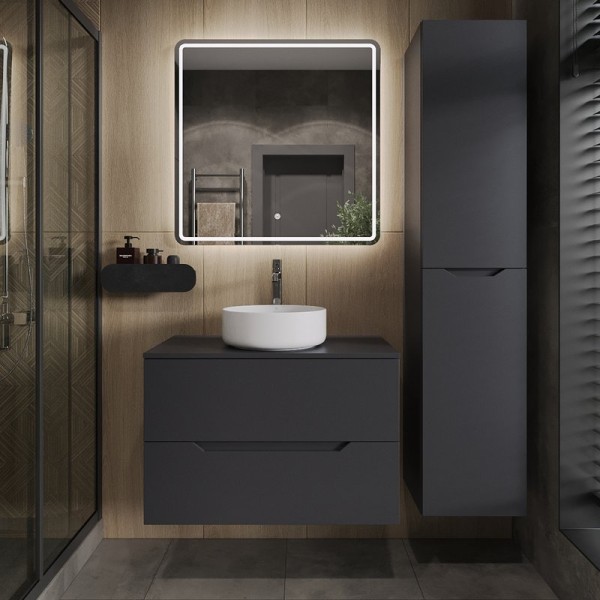 Мебель для ванной комнаты Orange Line 80 подвесная, 2 ящика, матовый графит с раковиной B09-360W