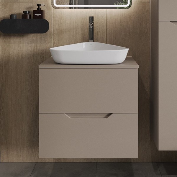 Тумба с раковиной Orange Line 60 подвесная, 2 ящика, матовый латте с раковиной B07-500W