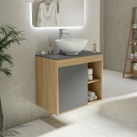 Тумба с раковиной Teymi Nura 70 дуб эврика, матовый графит, раковина Lina kuppi D40