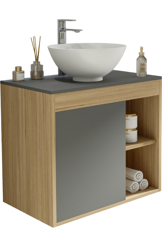 Тумба с раковиной Teymi Nura 70 дуб эврика, матовый графит, раковина Lina kuppi D40