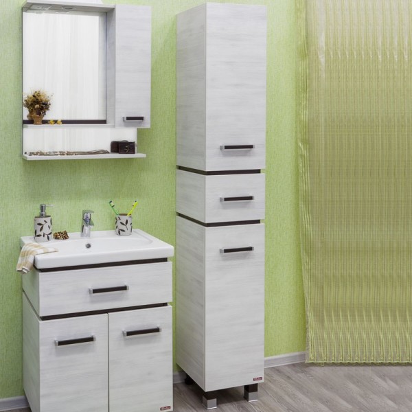 Шкаф пенал для ванной Sanflor Техас R, венге, северное дерево светлое