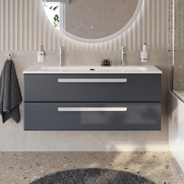 Тумба с раковиной Cezares Eco Cer-N 120 grafito, раковина Eco 120-1-2, ручки сатин