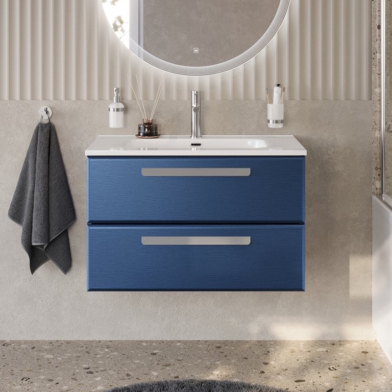 Тумба с раковиной Cezares Eco Cer-N 80 sapfiro, раковина Duet 80, ручки серые