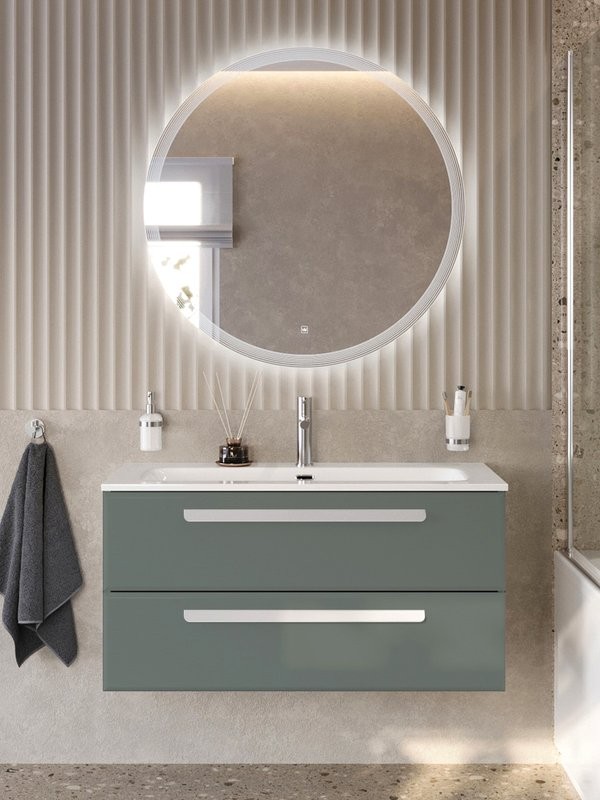 Тумба с раковиной Cezares Eco-Cer-N 100 серо-зеленая матовая, раковина CZR-8073-100, ручки сатин