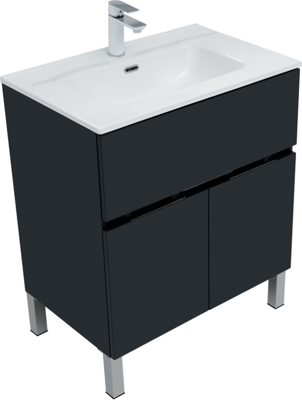 Тумба с раковиной Aquanet Алвита 70 напольная, антрацит, с дверками и ящиком