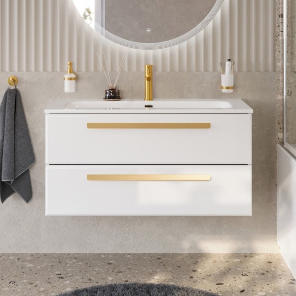 Тумба под раковину без столешницы Cezares Eco Cer-N 100 bianco lucido, ручки сатиновое золото