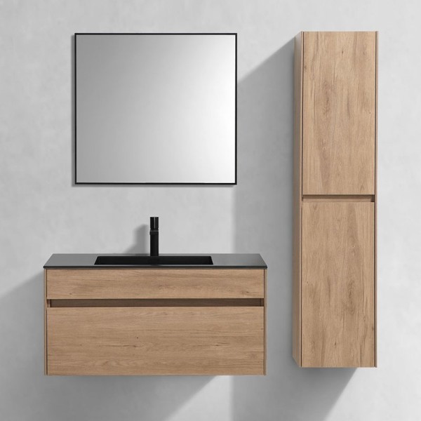 Мебель для ванной комнаты Vincea Luka 100, 2 ящика, натуральный дуб, с черной раковиной