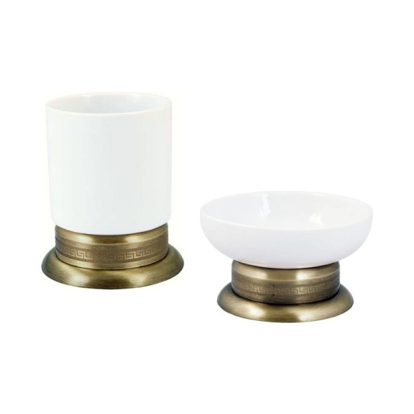 Набор Стакан Boheme Medici 10612 бронза, керамический + Мыльница 10611 керамическая, бронзовая, белая