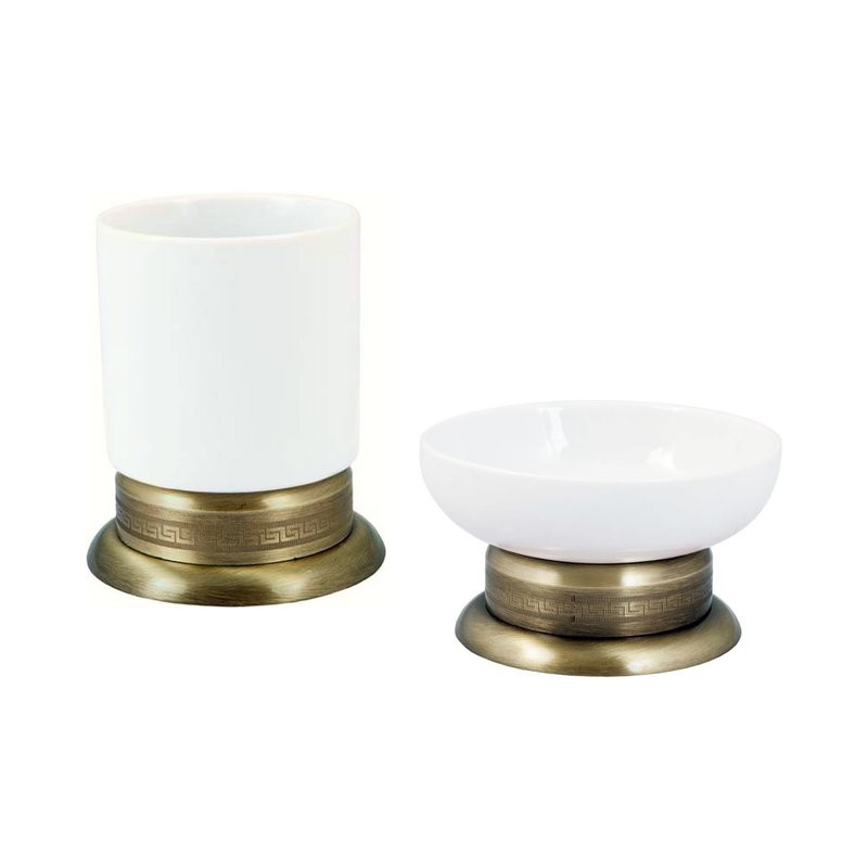Набор Стакан Boheme Medici 10612 бронза, керамический + Мыльница 10611 керамическая, бронзовая, белая