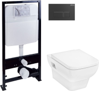 Комплект Унитаз подвесной Hansgrohe CreekTide Q безободковый, с микролифтом + Инсталляция EWRIKA ProLT 0026-2020 + Кнопка 0044 черная матовая