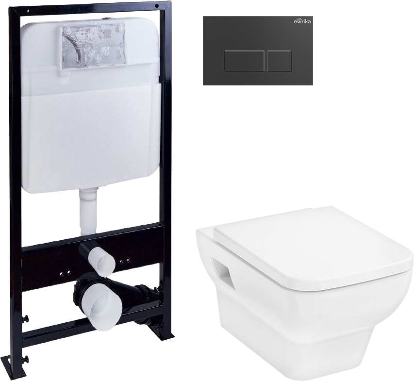 Комплект Унитаз подвесной Hansgrohe CreekTide Q безободковый, с микролифтом + Инсталляция EWRIKA ProLT 0026-2020 + Кнопка 0044 черная матовая
