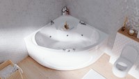 Акриловая ванна Marka One Trapani 140x140 см, угловая, пристенная, белая, четверть круга, с сиденьем