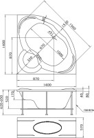 Акриловая ванна Marka One Trapani 140x140 см, угловая, пристенная, белая, четверть круга, с сиденьем