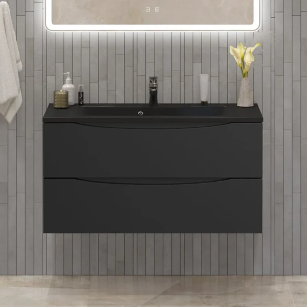 Тумба с раковиной BelBagno Marino 100 подвесная, nero lucido, черная раковина
