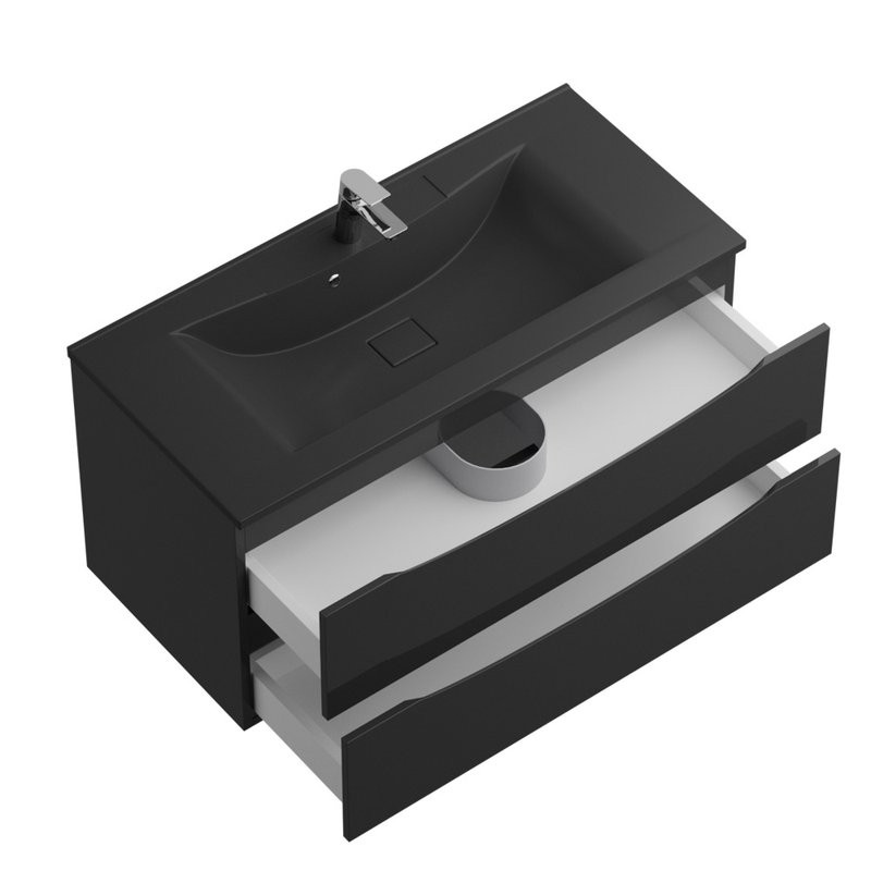 Тумба с раковиной BelBagno Marino 100 подвесная, nero lucido, черная раковина