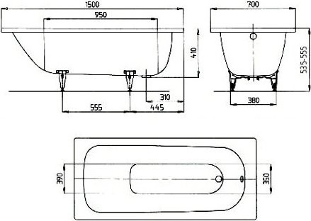 Стальная ванна Kaldewei Advantage Saniform Plus 361-1 150x70 см, пристенная, на ножках, с самоочищающимся покрытием