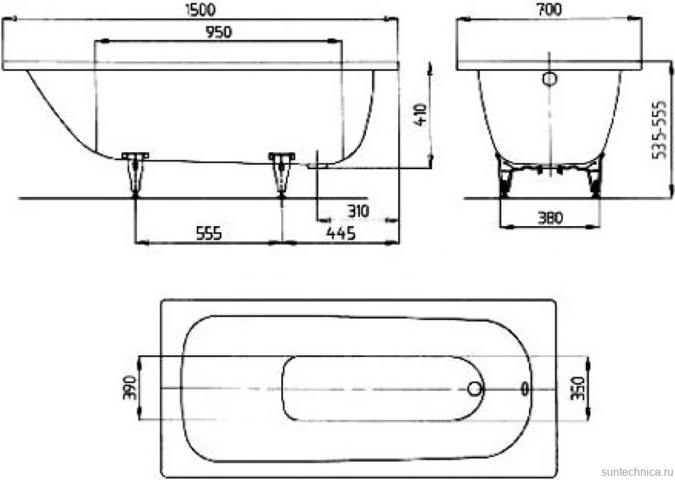 Стальная ванна Kaldewei Advantage Saniform Plus 361-1 150x70 см, пристенная, на ножках, с самоочищающимся покрытием