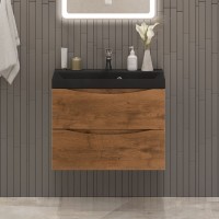 Тумба с раковиной BelBagno Marino 60 подвесная, rovere nature, черная раковина