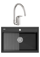 Комплект Мойка Paulmark Stepia + Step PM117551-AN+R375-BS антрацит + Смеситель Grohe Euroeco
