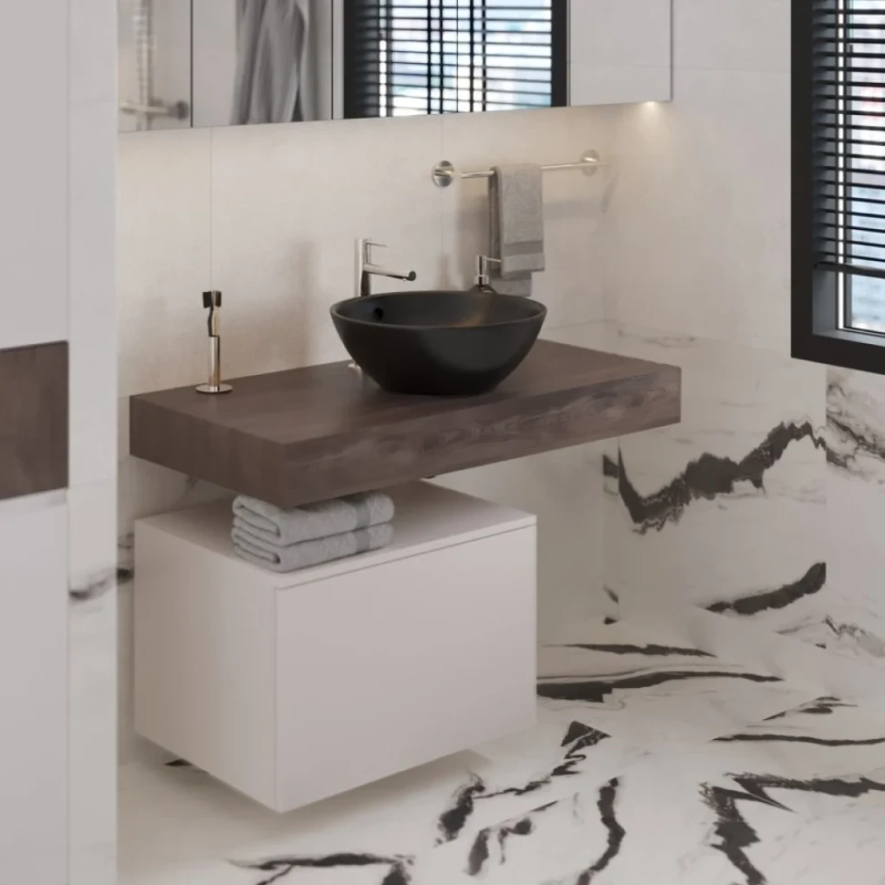 Мебель для ванной комнаты VitrA Ольборг 50: столешница 100 без отверстий, дуб карпентер + тумба 50