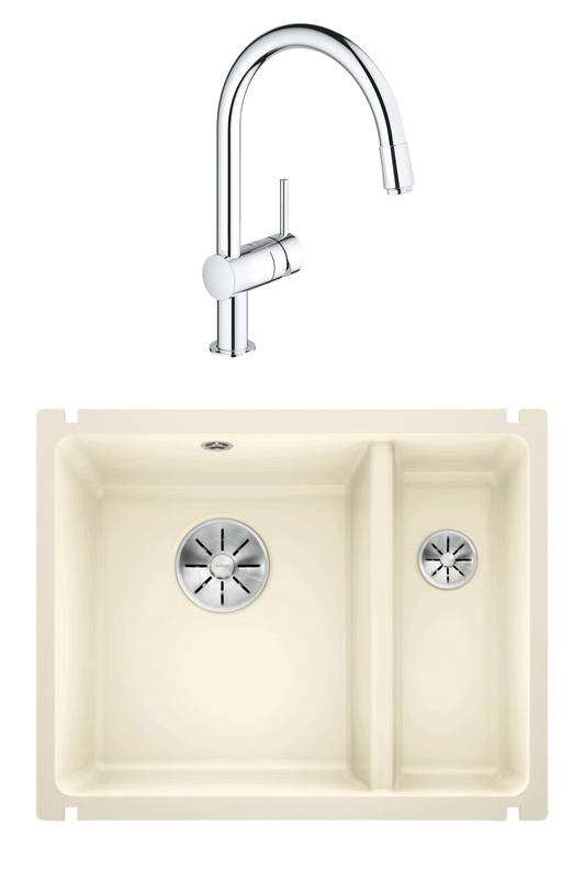 Комплект Мойка Blanco Subline 350/150-U магнолия + Смеситель Grohe Minta 3291800E хром