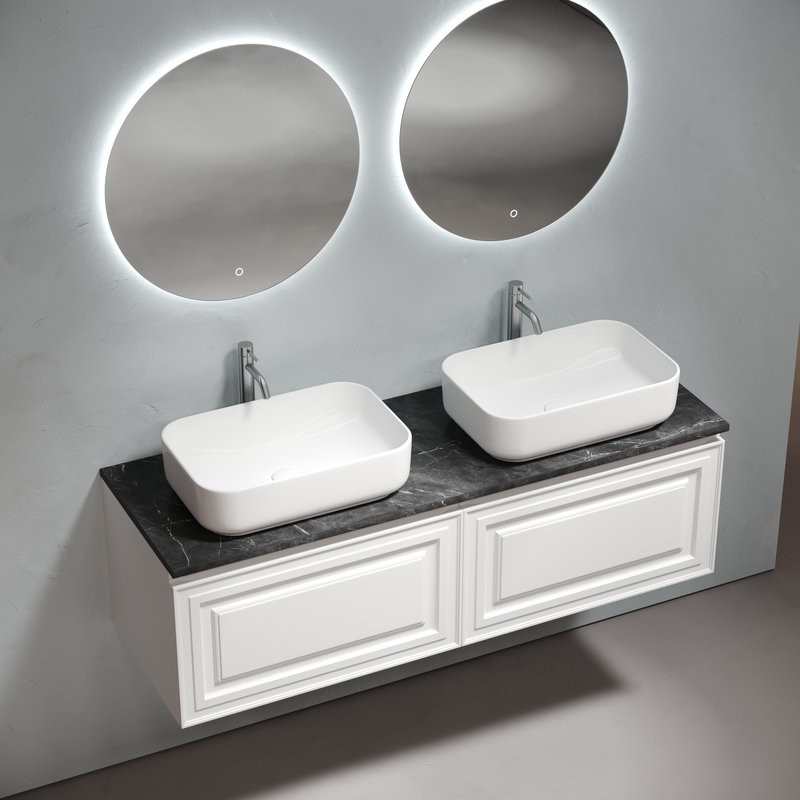 Тумба с раковиной Sancos Very 140 bianco, столешница черный мрамор TT140A1X, раковина CN5043