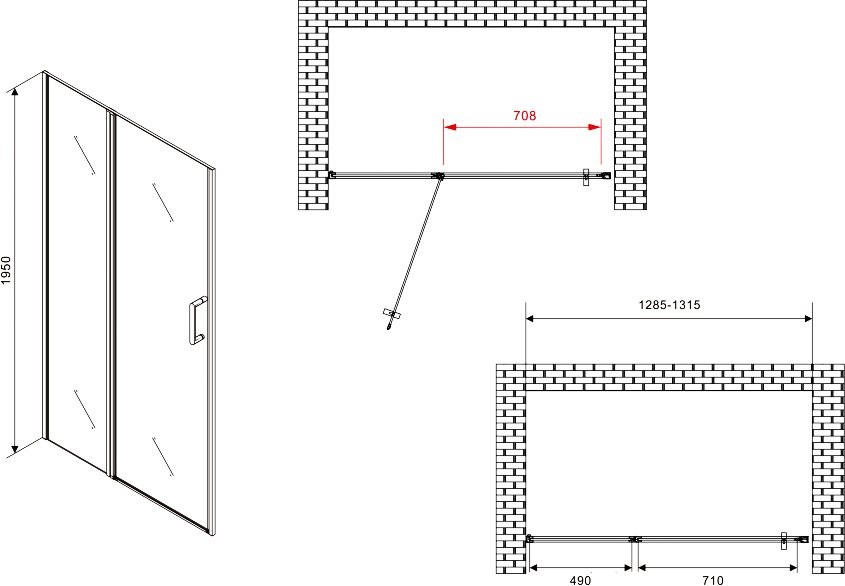 Душевая дверь в нишу Abber Sonnenstrand AG04130S 130 см, профиль хром, стекло прозрачное