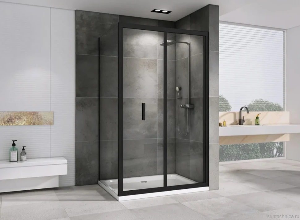 Душевой уголок Abber Sonnenstrand AG07120B-S100B 120x100, профиль черный, стекло прозрачное