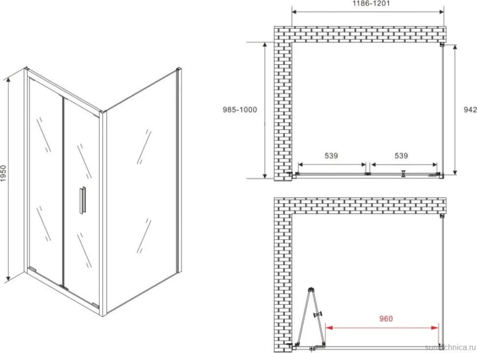 Душевой уголок Abber Sonnenstrand AG07120B-S100B 120x100, профиль черный, стекло прозрачное