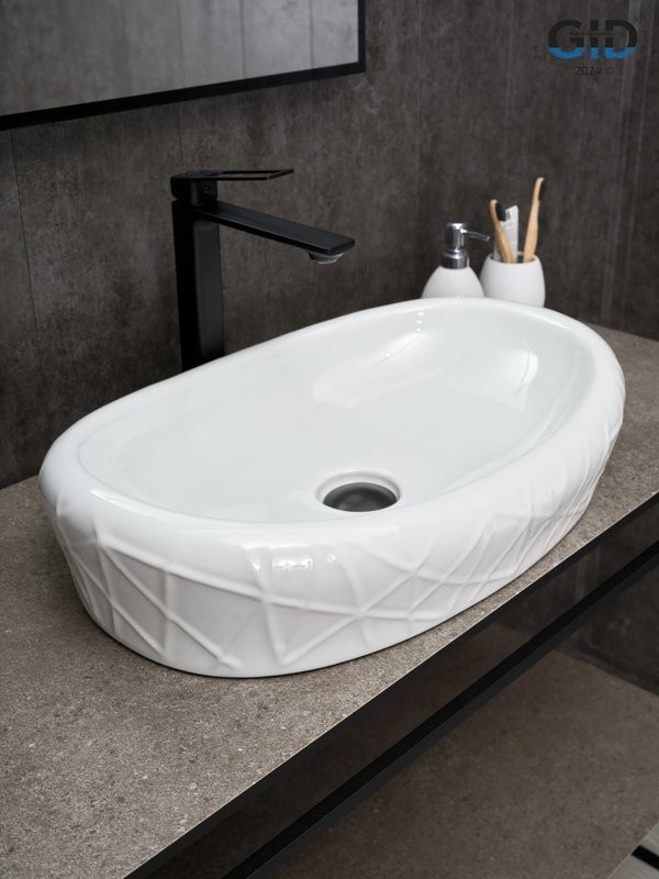 Накладная раковина GID Creativo 777s 60 глянцевая белая, овальная, фаянс