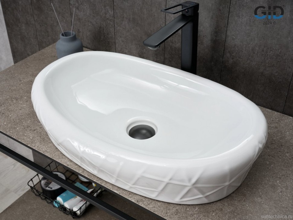 Накладная раковина GID Creativo 777s 60 глянцевая белая, овальная, фаянс