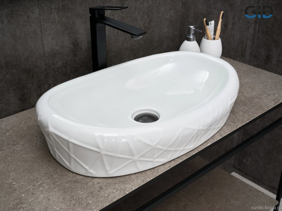 Накладная раковина GID Creativo 777s 60 глянцевая белая, овальная, фаянс